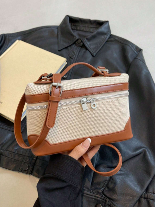 Shein - Women's Stylish And Elegant Minimalist Color-block Square Crossbody Phone Bag,