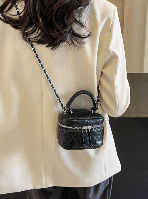 Shein - 1pc Spring Summer Mini Pu Leather Crossbody Bag With Diamond Pattern And Chain