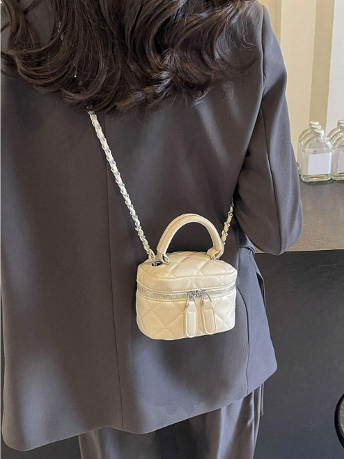 Shein - 1pc Spring/summer Fashionable Pu Mini Crossbody Bag With Diamond Shaped Quilting And Chain Strap