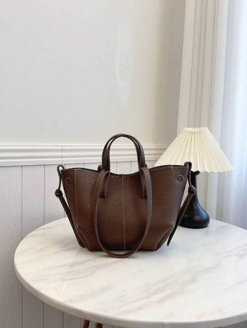 Shein - The New Fashion Classic Large-capacity Solid Color Pu Waterproof Fabric Double-handle Shoulder Bag