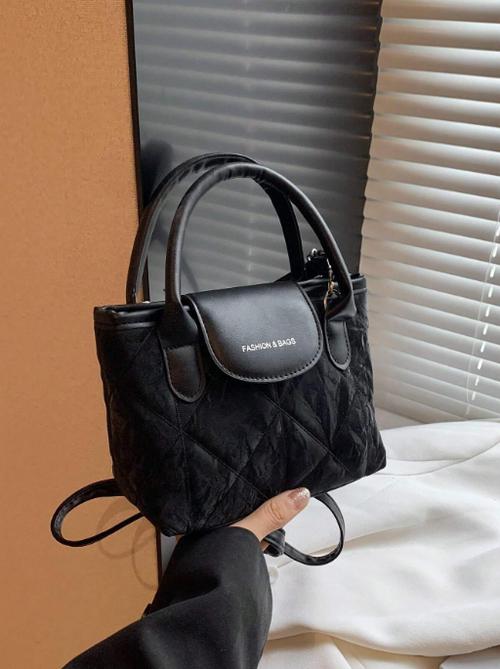 Shein -women's Rhombus Design Foil Accent Shoulder Handbag, Fashion Crossbody Tote Bag