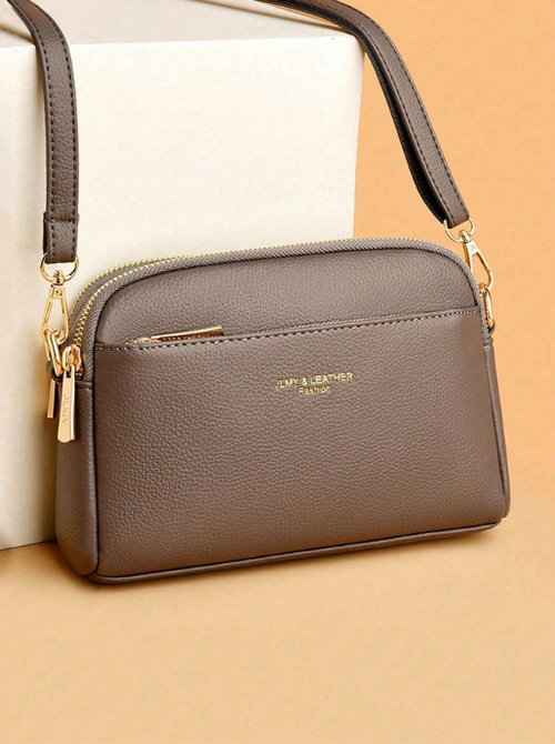 Shein - 1 Pc Vintage Litchi Embossed Crossbody Bag, Retro Pu Leather Shoulder Bag