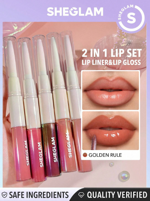 Shein Sheglam - Lip Rules Liner & Gloss Pen-golden Rule 2-in-1 Moisturizing Liquid Lipstick Golden Rule