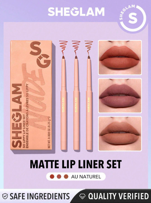Shein Sheglam - So Lippy Lip Liner Set-rose Garden 3 Pcs/set Soft Matte Red Lip Liner Pencil High Pigment Easy To Use Au Naturel