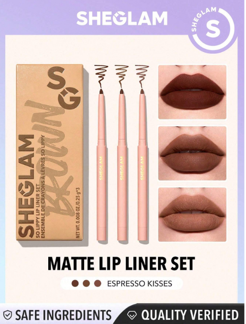 Shein Sheglam - So Lippy Lip Liner Set-rose Garden 3 Pcs/set Soft Matte Red Lip Liner Pencil High Pigment Easy To Use ?ÿespresso Kisses