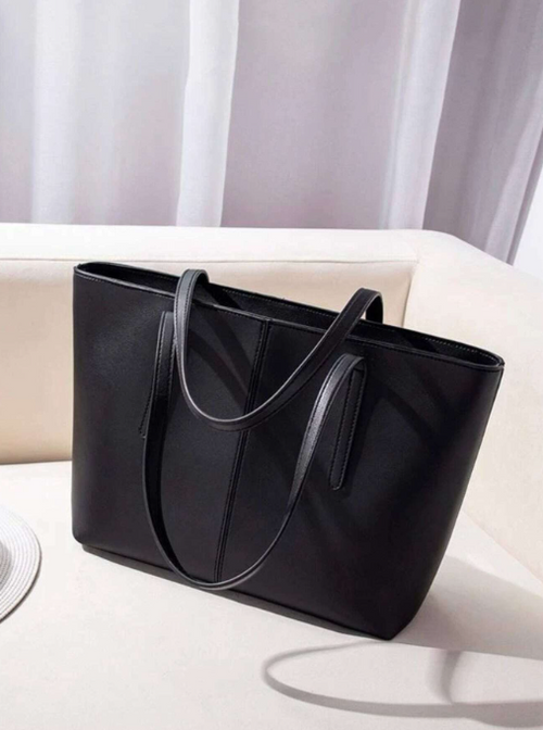 Shein - Large Tote Bag Shoulder Bag Women Pu Leather Wallet With Top Handle