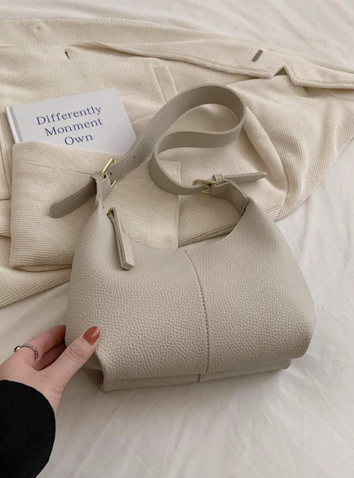 Shein - Minimalist Hobo Bag Medium Zipper Shoulder Bag