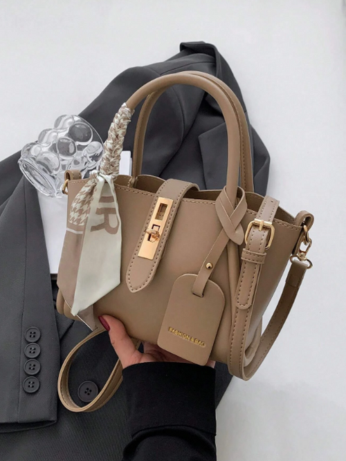 Shein - 1pc Fashionable And Simple Lock Buckle Pu Tote Bag