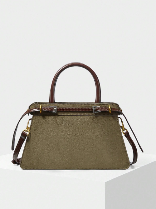 Shein - Motf Premium Color Block Buckle Top Handle Bag