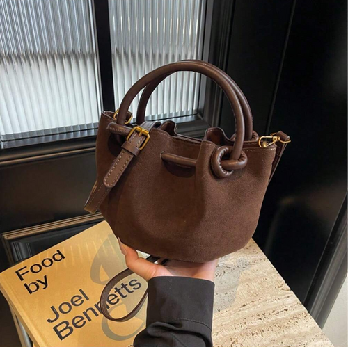 Shein - Retro Suede Matte Small Bag, Women's High-end Handbag, Bucket Bag, Leather Shoulder Crossbody Bag