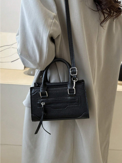 Shein - 1pc Solid Color Pu Leather Zipper Closure Phone Wallet Purse, Fashion Minimalist Style Crossbody Mini Handbag