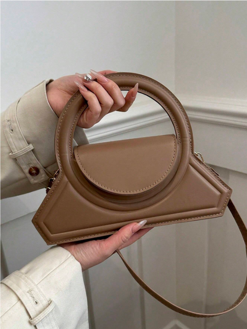 Shein - 1 Fashionable Circular Hand-held Shaped Bag, Solid Color Minimalist Crossbody Bag