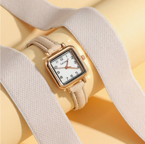 Shein - 1pc Women's Elegant Fashion Striped Scale Dial Leather Strap Quartz Wristwatch