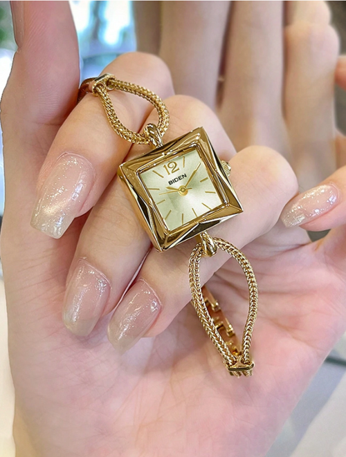 Shein - Biden 1pc Women's Retro Luxury Small Square Watch, Elegant Gold Quartz Watch