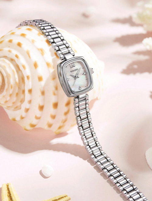 Shein - Gaidu 1pc Women's Fashion Minimalist Luxury Small Square Dial Stainless Steel Band