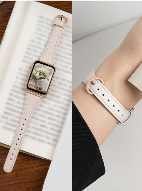 Shein - 1 Piece Women Horseshoe Buckle Leather Watch Band, Suitable Compatible With Huawei Watch Fit 1/fit 2/fit 3 Smartwatch Strap