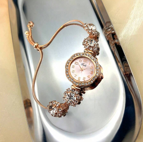 Shein - 1pc Women's Luxury Quartz Watch With Diamond Bezel, Adjustable Drawstring Bracelet