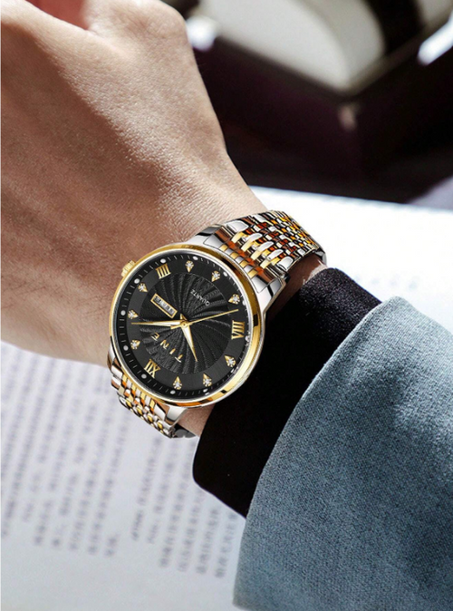 Shein - Tine 1pc Stainless Steel Band Quartz Business Watch