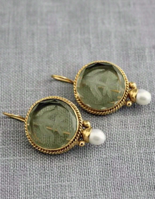 Shein - Garmend 2pcs Green Faux Crystal Drop Earrings