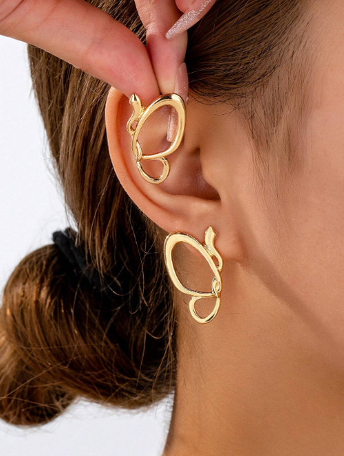 Shein - 1pair Fashionable Personality Bowknot Cut-out Design Women Ear Studs