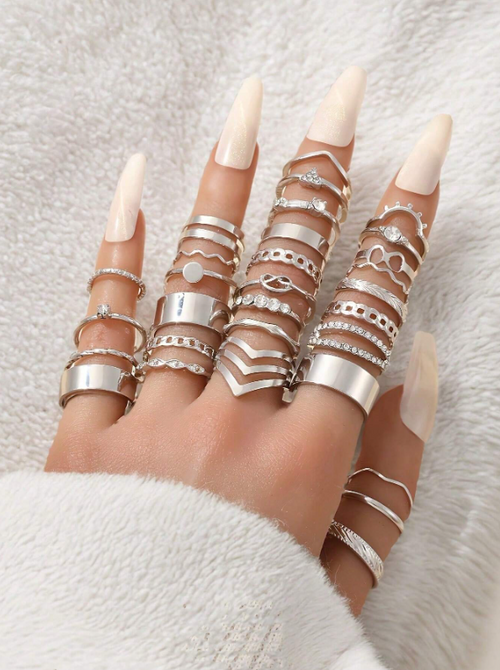 Shein - 30pcs Vintage Punk Style Women's Metal Stacking Ring Set