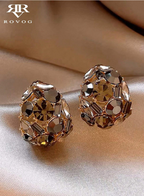 Shein - 1pair Unique Retro-inspired Elegant Glass Inlay Hoop Earrings