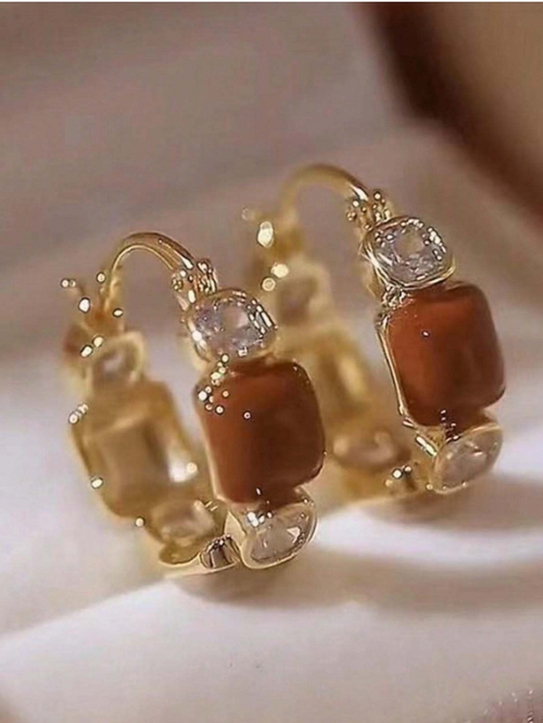 Shein - 1pair Elegant European-style Trendy Cz Encrusted Water Drop Crystal Earrings