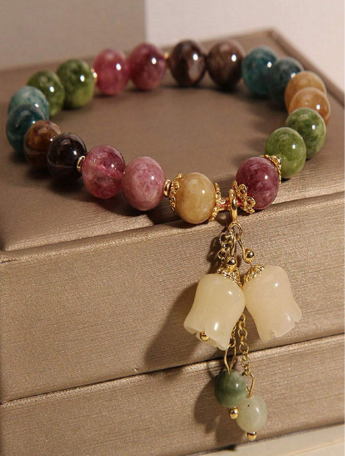 Shein - 1pc Natural Multi-colored Aquamarine Stone Bracelet