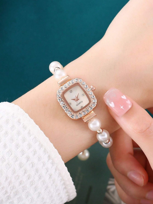 Shein - 1pc Fashionable Pearl Diamond Women's Watch