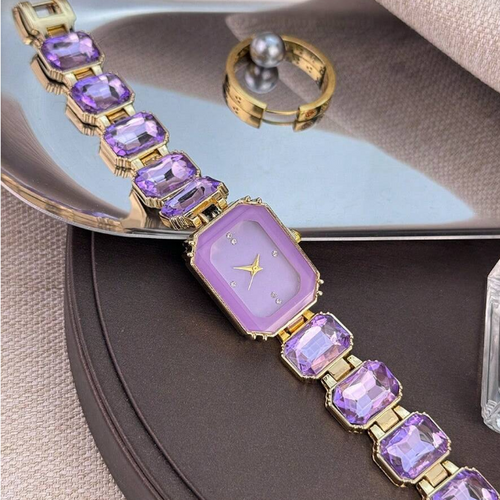 Shein - 1pc Women's Extra Large Diamond Studded Rectangle Colorful Dial Analog Watch