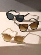 Shein - Elegant 3pairs Women Cat Eye Frame Sunglasses Black Tea Leopard Glasses Y2K Fashion Sunglasses