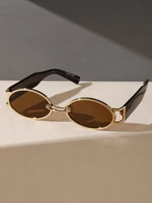 Shein - Trendy Oval Frame Fashion Glasses Fit For Outdoor, Vacation Vintage Shades