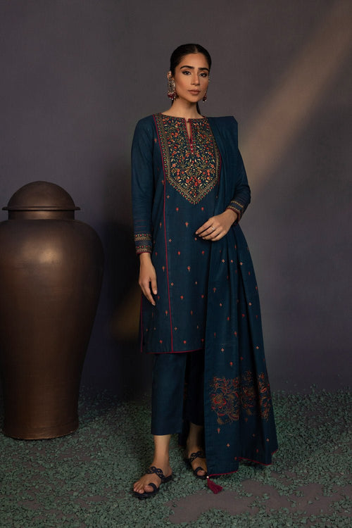 Sapphire- 3 Piece - Embroidered Khaddar Suit