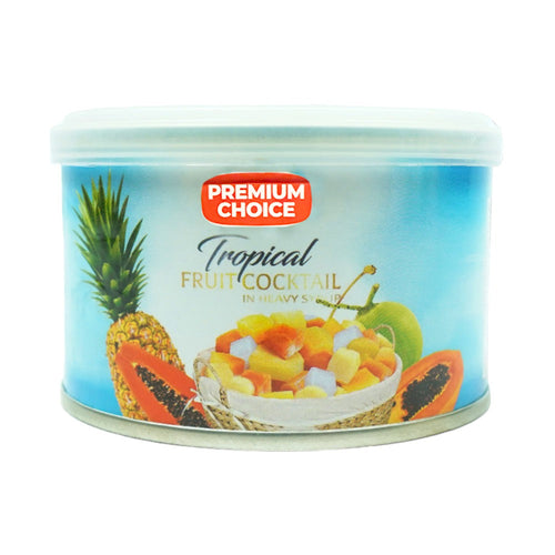 PREMIUM CHOICE FRUIT COCKTAIL TROPICAL HEAVY SYRUP TIN 227 G