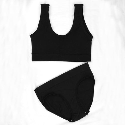 Vybe - Seamless Comfy Padded Bra Panty Set Black