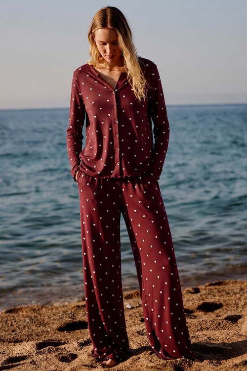 Vybe - Ivory Dream Set (heart Printed) - Maroon