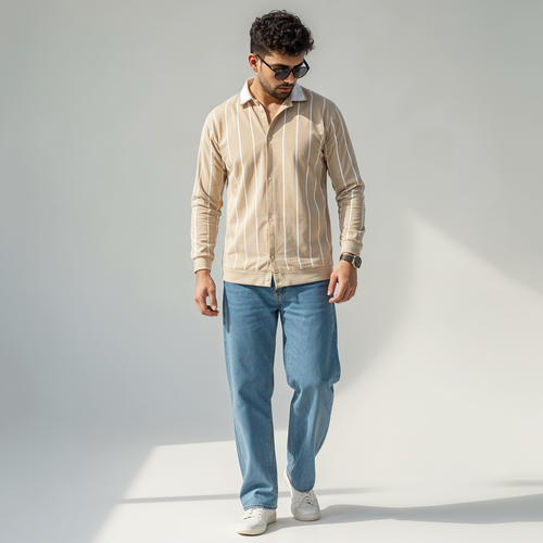 Vybe - Calm Button Down Sweatshirt - Beige