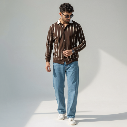 Vybe - Calm Button Down Sweatshirt - Brown