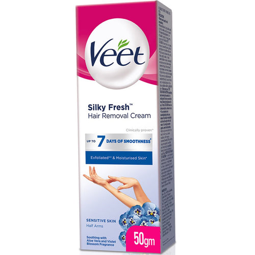 Veet Silky Fresh Hair Removal Cream For Sensitive Skin With Aloe Vera And Violet Blossom Fragrance 50gm