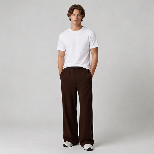 Vybe - Men Wide-leg Plush Trouser With Trim Detail - Mocha