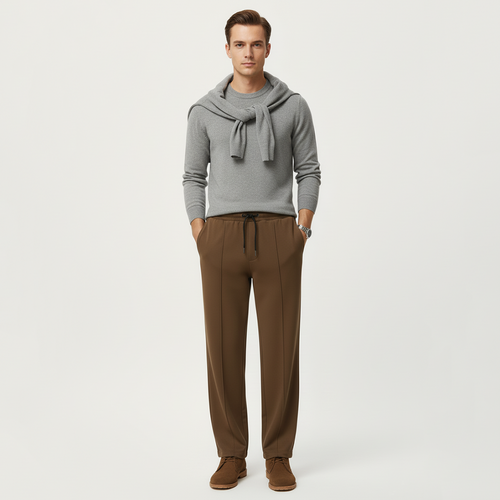 Vybe - Tailored Easy Pleated Trouser - Brown