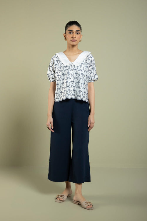 Sapphire - Cropped Embroidered Shirt