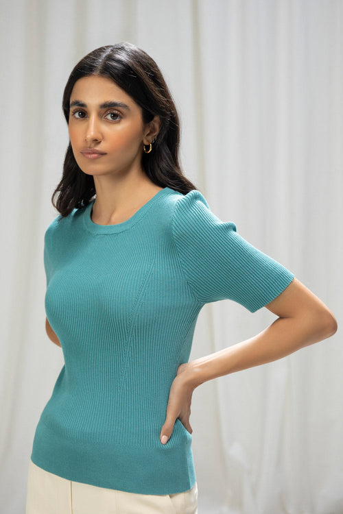 Sapphire- Short Sleeve Knit Top