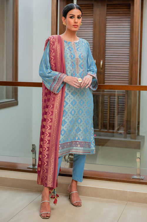 Zeen - Stitched 6- Woven Ethnic 3 Pcs Shirt, Bottom And Dupatta-811285