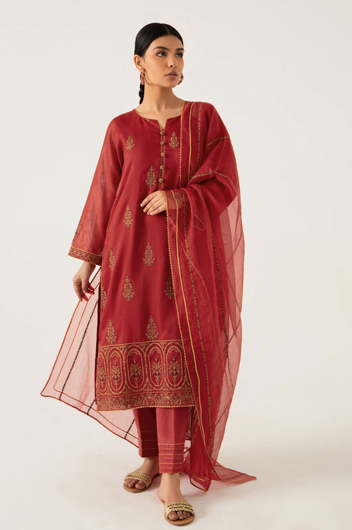 Zeen - Unstitched Luxe Un-stitch 2 Pc Shirt And Bottom-833130