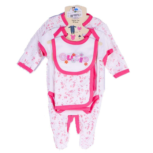 GIRLS L/S ROMPER 5PC SET 0-3 MONTHS R-01 MW-20