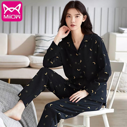 Vybe - Pj Set- Printed Moon Black