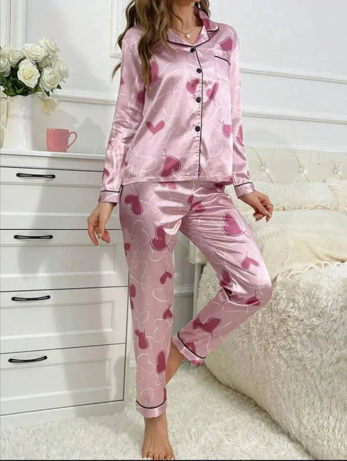 Vybe - Pj Set- Printed Heart Pink