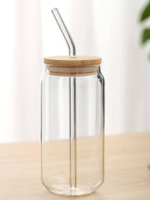 Home.co - Glass Tumbler With Lid & Straw