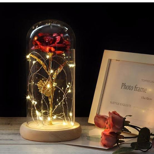 Home.co - Led Foil Rose Glass Dome - Red